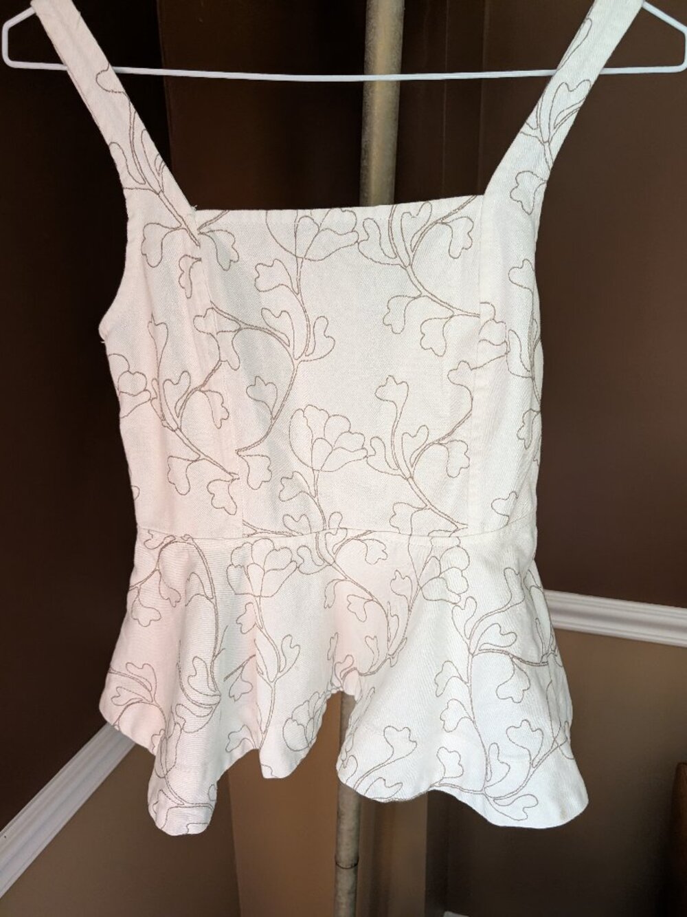 Yas 100% cotton Yasbluma sleeveless peplum top white grey 34 Nwt